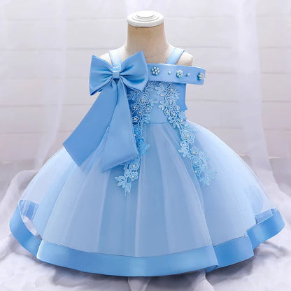 Vestido de fiesta con encaje floral y lazo 