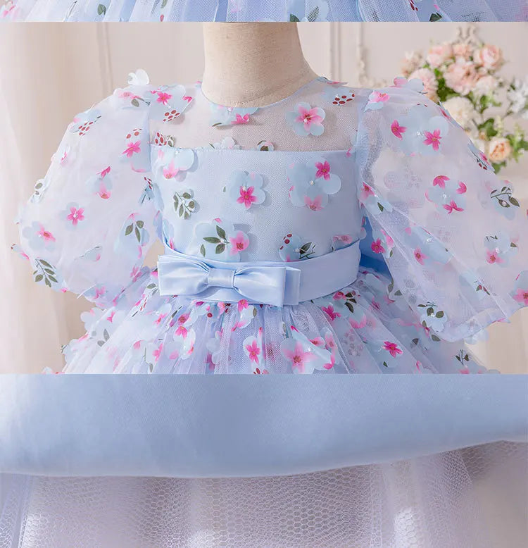 Toddler Girl Baptism Party Dresses Elegant Puff Sleeve