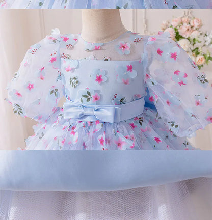 Toddler Girl Baptism Party Dresses Elegant Puff Sleeve