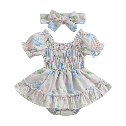 Vestido de bebé vintage floral + diadema