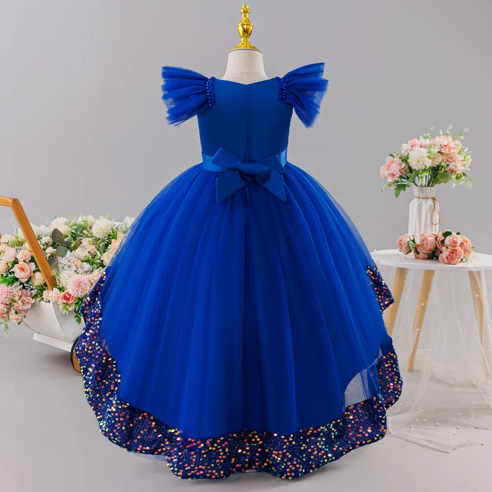 Girls Princess Dress Children's Wedding Flower Girl Mesh Sequin