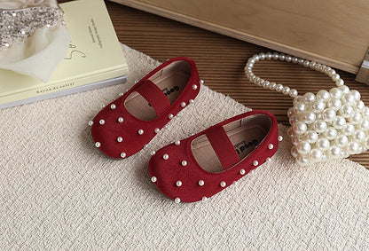 Pearl Girls Flats Shoes Solid Velvet Shallow Elastic Kids Princess Shoes