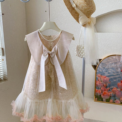 Vestido Infantil con Cuello y Brillo 