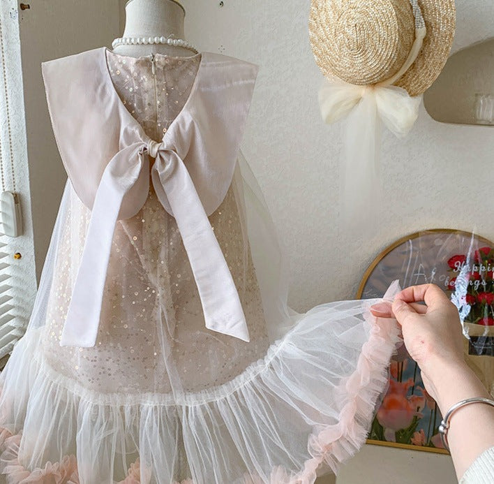 Vestido Infantil con Cuello y Brillo 