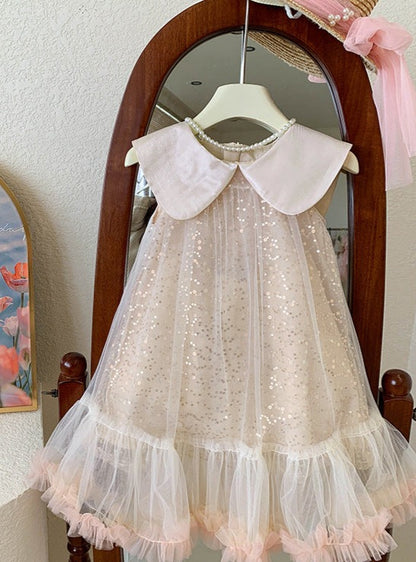 Vestido Infantil con Cuello y Brillo 