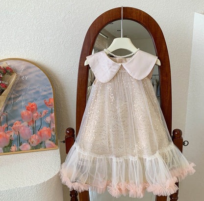 Vestido Infantil con Cuello y Brillo 