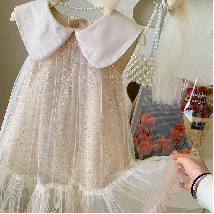 Vestido Infantil con Cuello y Brillo 