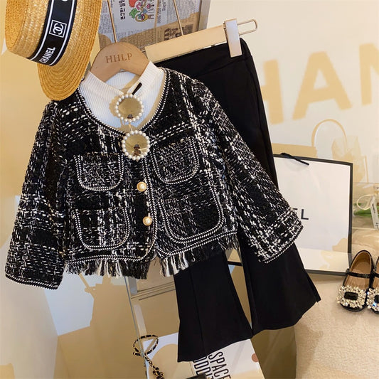 Conjunto infantil de tweed con botones pequeños 