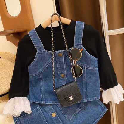 Conjunto de jeans con botones para mujer y niño 