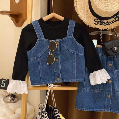 Conjunto de jeans con botones para mujer y niño 