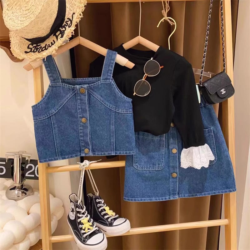 Conjunto de jeans con botones para mujer y niño 