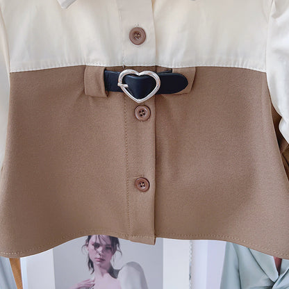 طقم أطفال بياقة وتنورة مطوية 