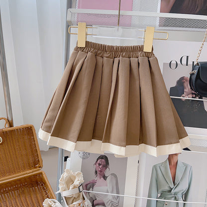 طقم أطفال بياقة وتنورة مطوية 