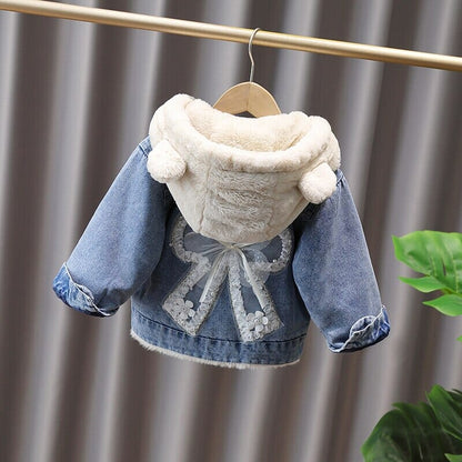 Chaqueta con capucha y orejas peludas para mujer y niño 