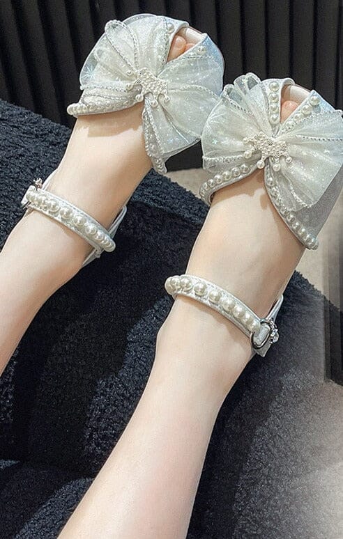 Sandalia con lazo de perla para mujer 