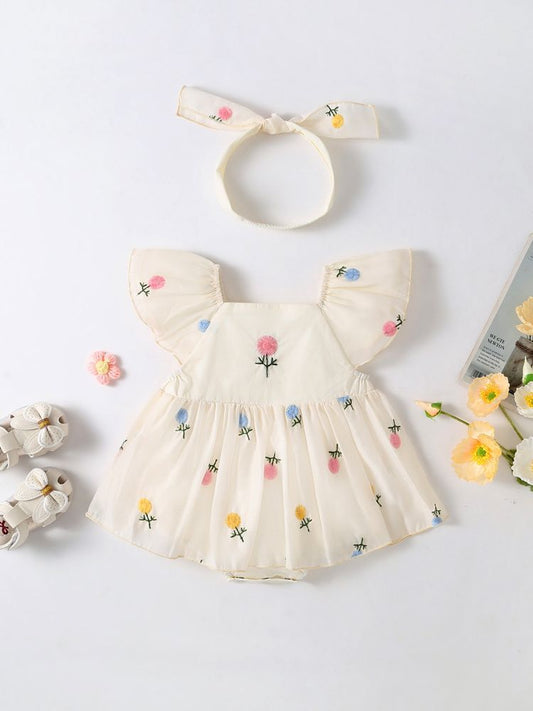 Body floral para bebé con fajín 