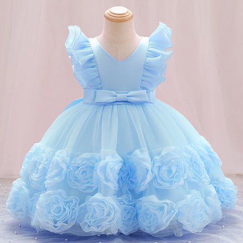 Children's Party Dress Flowers Bow