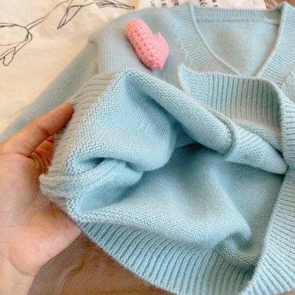 Cárdigan de punto para mujer y niño con pequeños corazones 