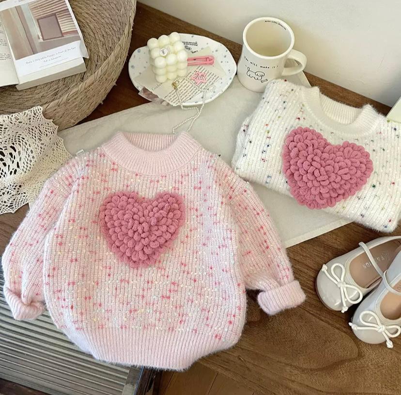 Blusa de punto con forma de corazón para mujer y niña 