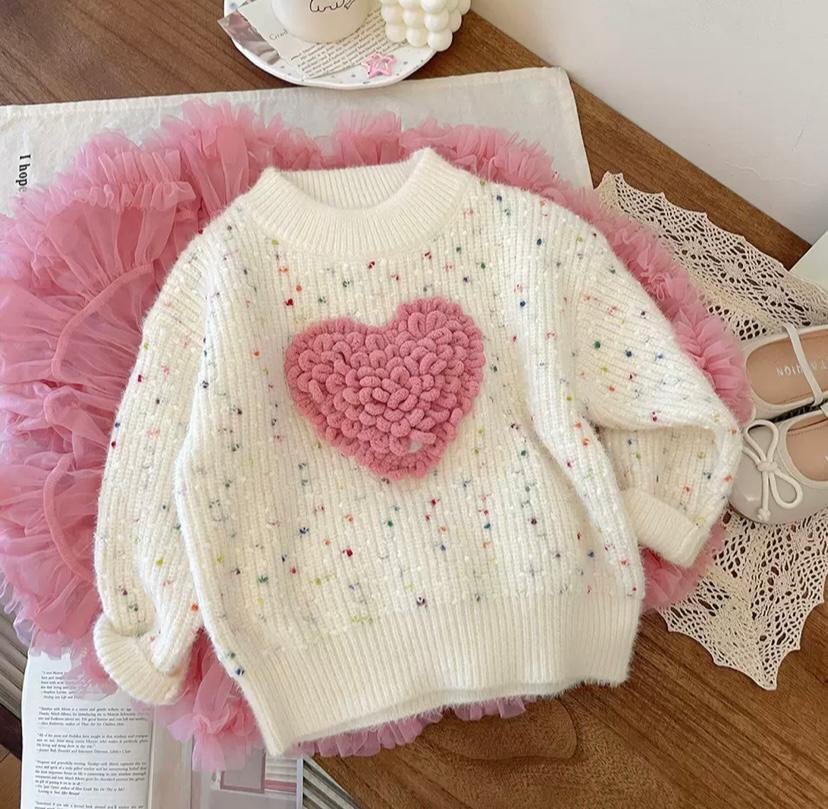 Blusa de punto con forma de corazón para mujer y niña 
