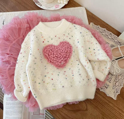 Blusa de punto con forma de corazón para mujer y niña 