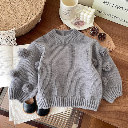 Blusa infantil con pompones de invierno para mujer 