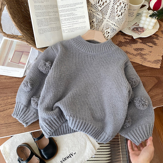 Blusa infantil con pompones de invierno para mujer 