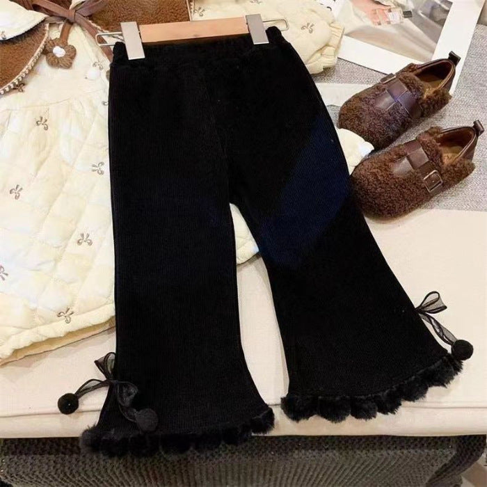 Pantalones de mujer para niños con encaje y pompón 