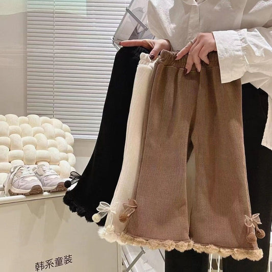 Pantalones de mujer para niños con encaje y pompón 