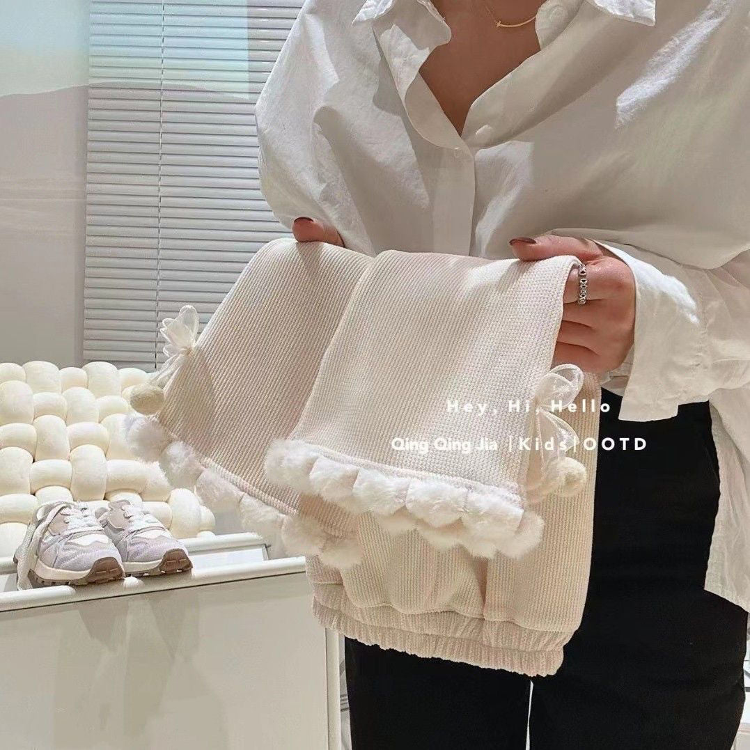 Pantalones de mujer para niños con encaje y pompón 