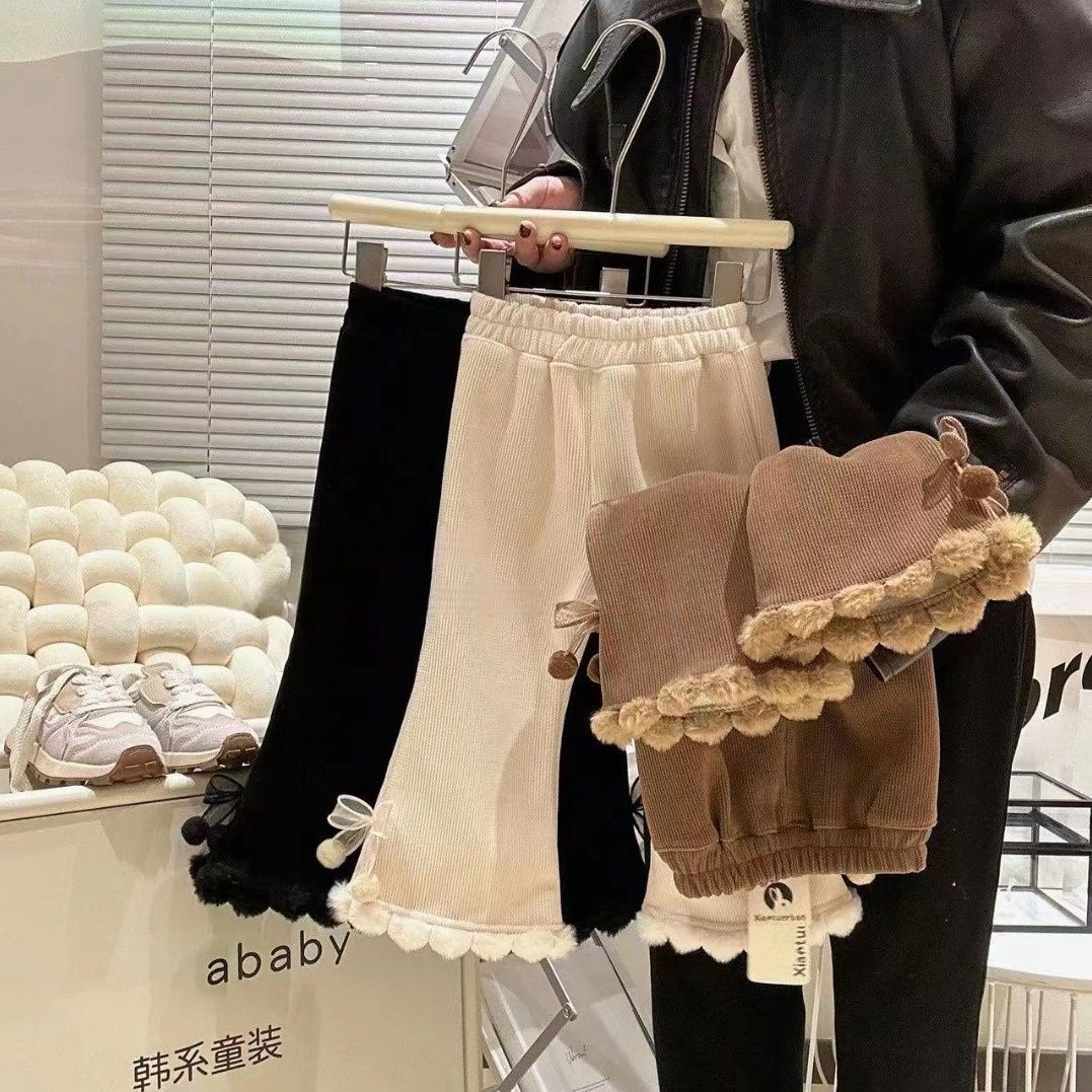 Pantalones de mujer para niños con encaje y pompón 