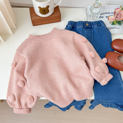 Girls' Knitted Pompom Blouse