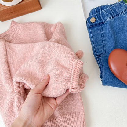 Girls' Knitted Pompom Blouse