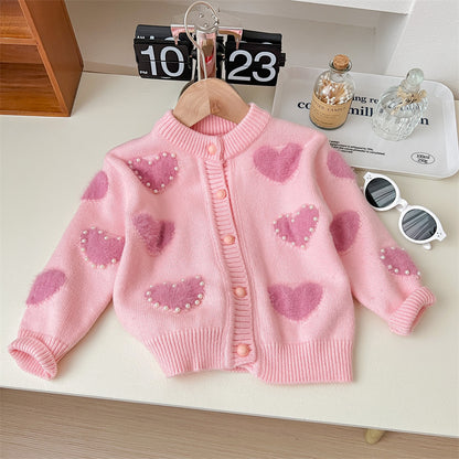 Cárdigan Infantil Pérolas Coraçõeszinhos 