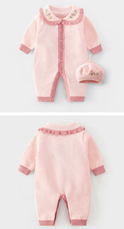 Mono floral de punto para bebé con gorro 