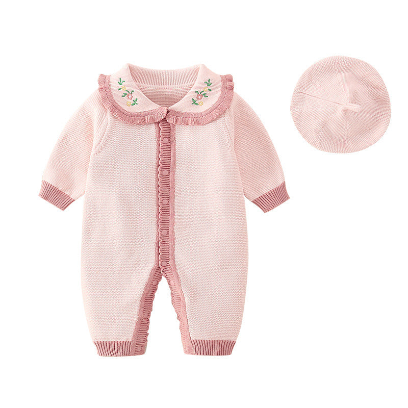 Mono floral de punto para bebé con gorro 
