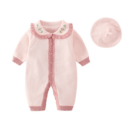Mono floral de punto para bebé con gorro 