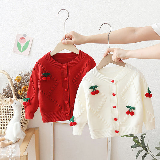 Girls' Cherry Button Cardigan