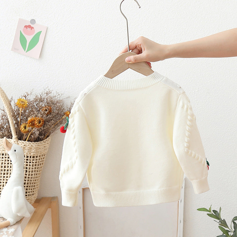 Girls' Cherry Button Cardigan