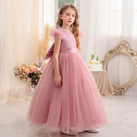 Pearl Tulle with Bow Children's Party Dress