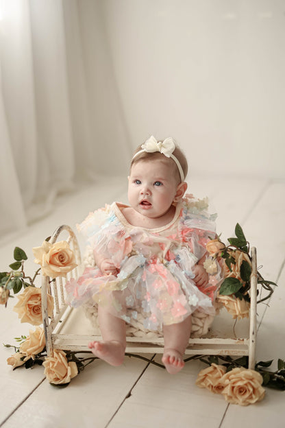 Body Infantil Flores Colores + Lazo 