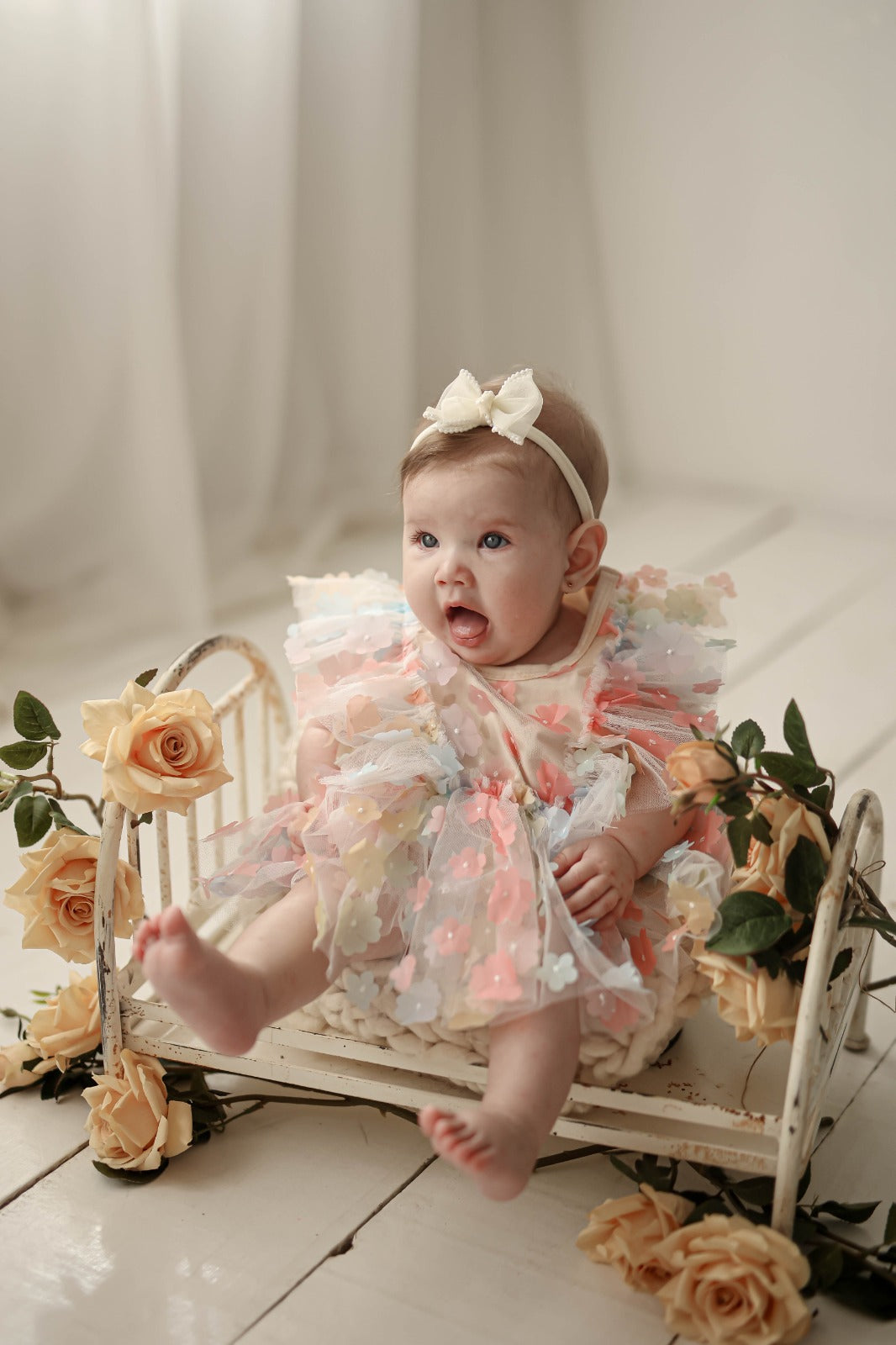 Body Infantil Flores Colores + Lazo 