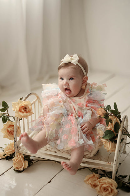 Body Infantil Flores Colores + Lazo 