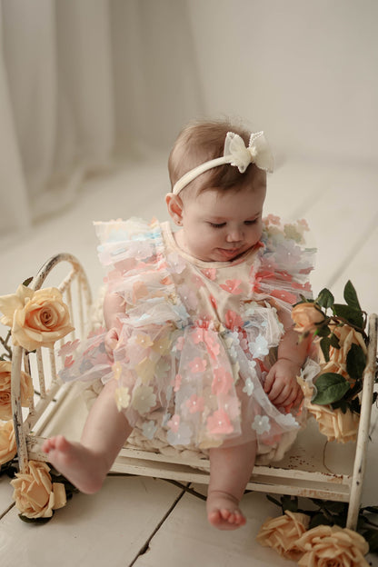 Body Infantil Flores Colores + Lazo 