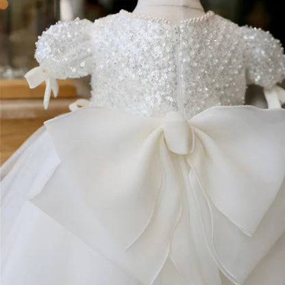 White Children's Dress with Sequins and Tulle