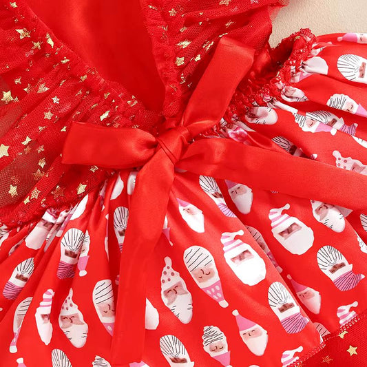 Vestido infantil navideño de tul con estrellas