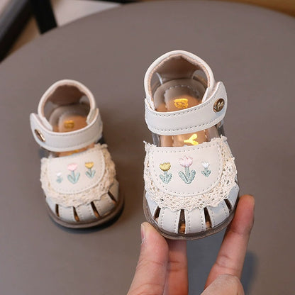 Little Girls' Sandals with Embroidered Flowers