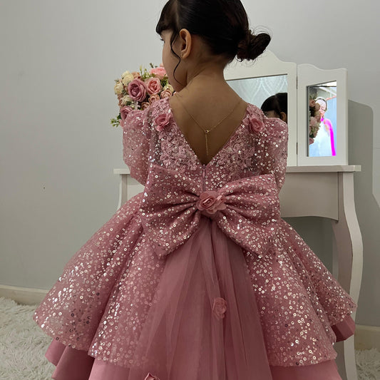 Sparkly Girls Party Dress with Bow