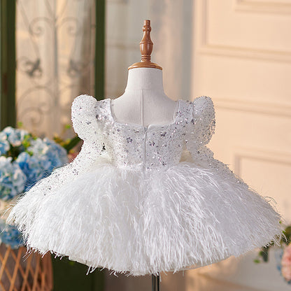 Girls' Party Dress with Sequins and Feathers