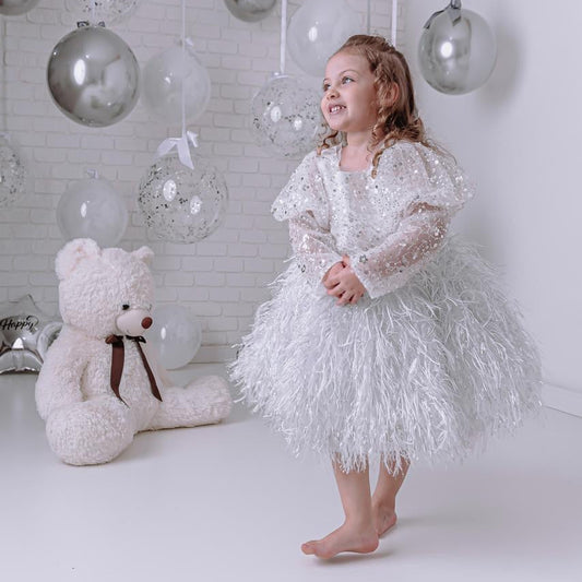 Girls' Party Dress with Sequins and Feathers